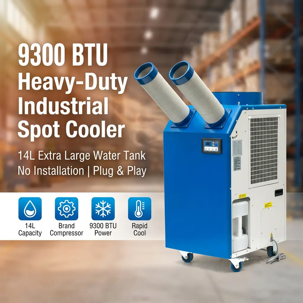 OEM 14L veľká nádrž 2700W Výkon 9300BTU Rotačný kompresor Prenosný bodový chladič Priemyselná klimatizácia pre dielňu OEM 14L veľká nádrž 2700W Výkon 9300BTU Rotačný kompresor Prenosný bodový chladič Priemyselná klimatizácia pre dielňu